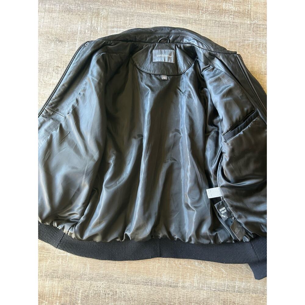 Leather Bomber Jacket Mens L Black Soft Buttery Flight Zip Croft & Barrow - Picture 6 of 15